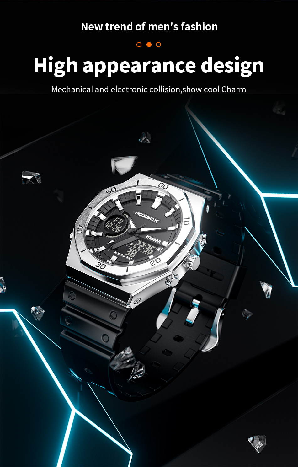Men's 48 mm Dual Display Silicone Watch – detail 3