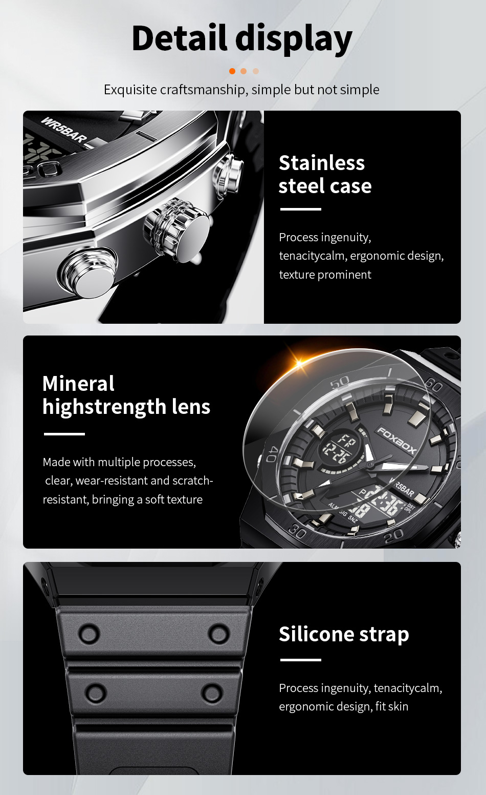 Men's 48 mm Dual Display Silicone Watch – detail 8