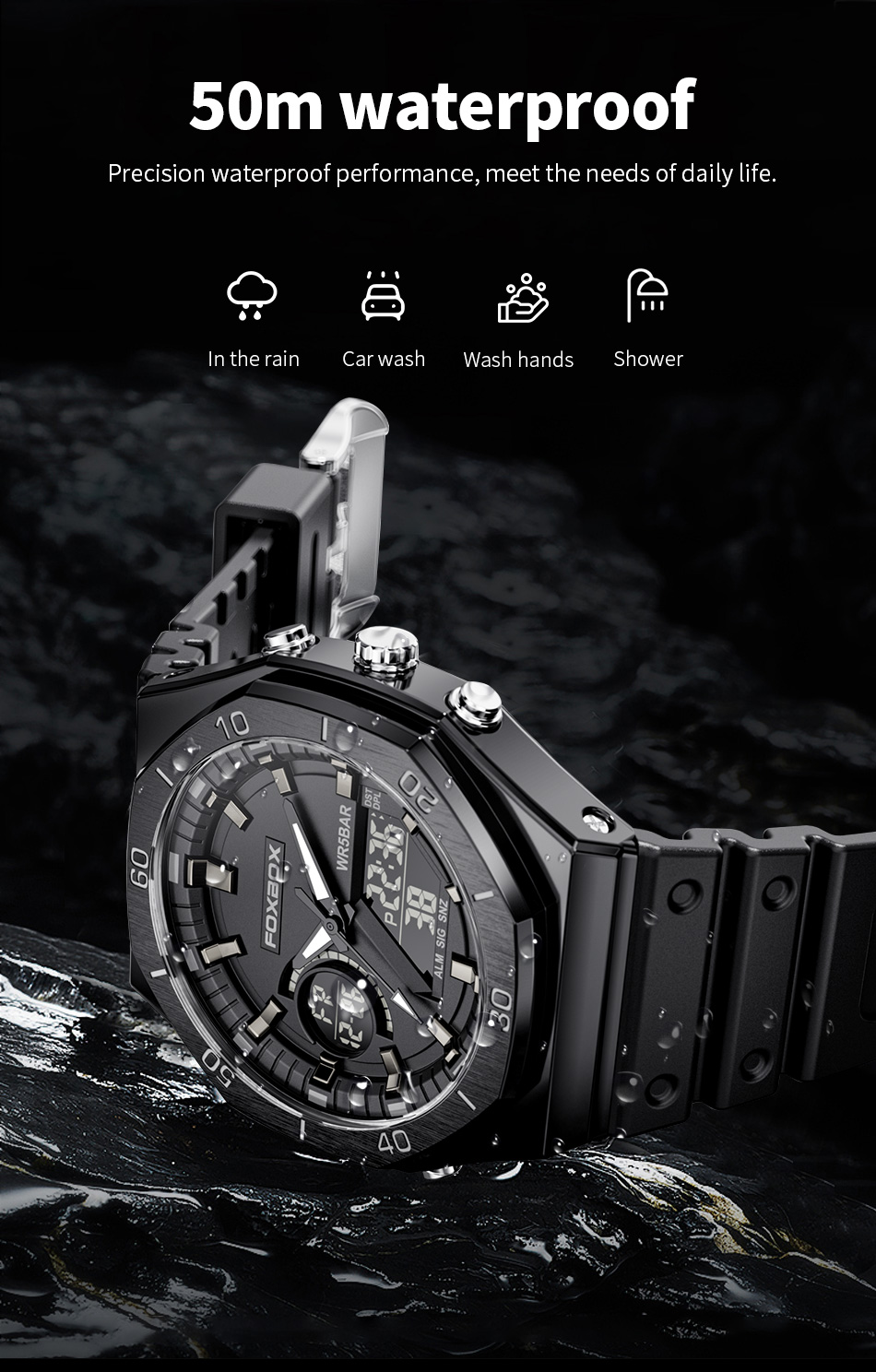 Men's 48 mm Dual Display Silicone Watch – detail 5