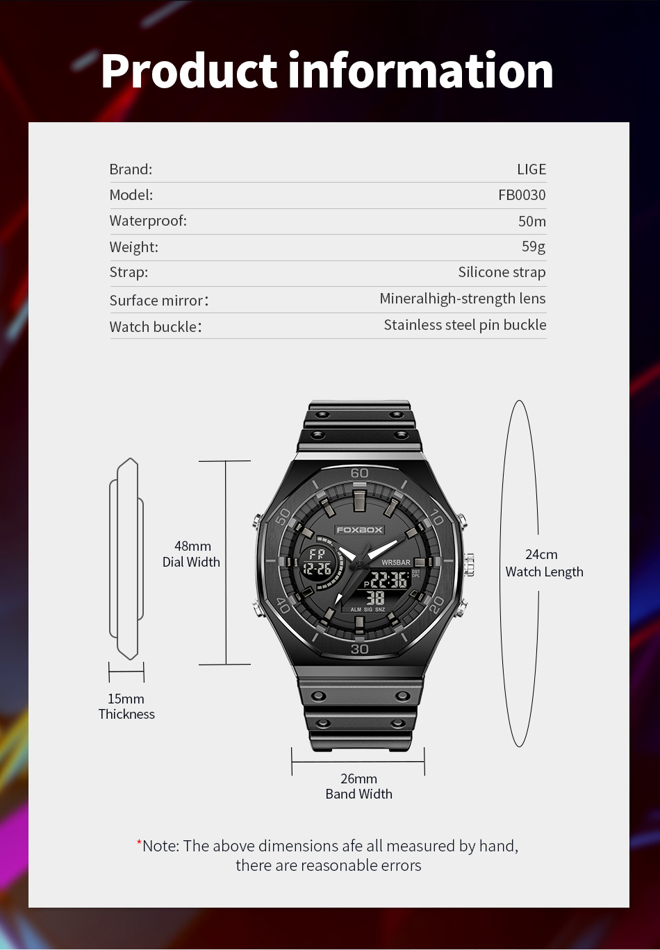 Men's 48 mm Dual Display Silicone Watch – detail 7