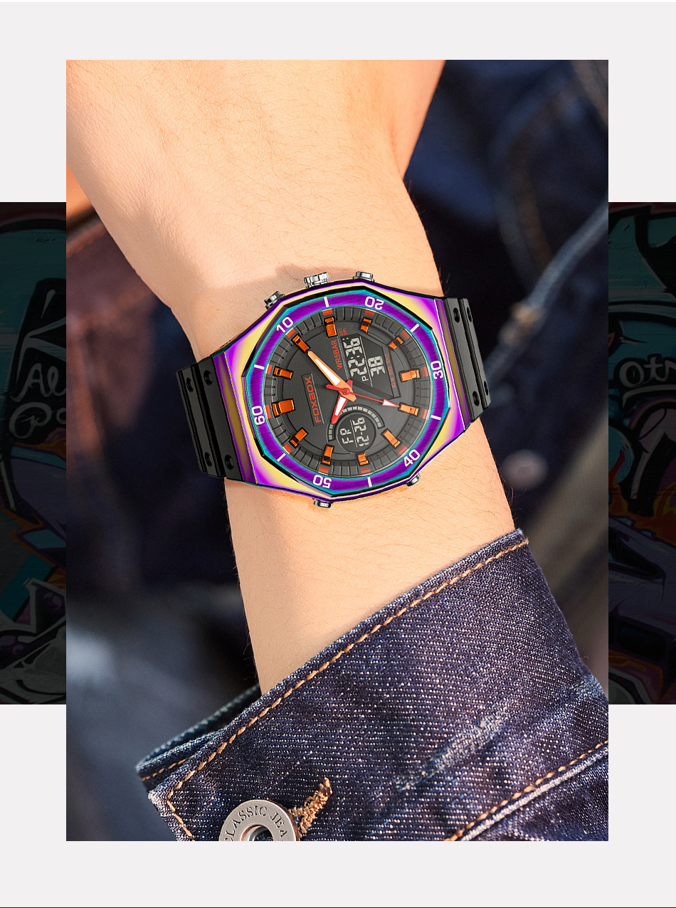 Men's 48 mm Dual Display Silicone Watch – detail 12