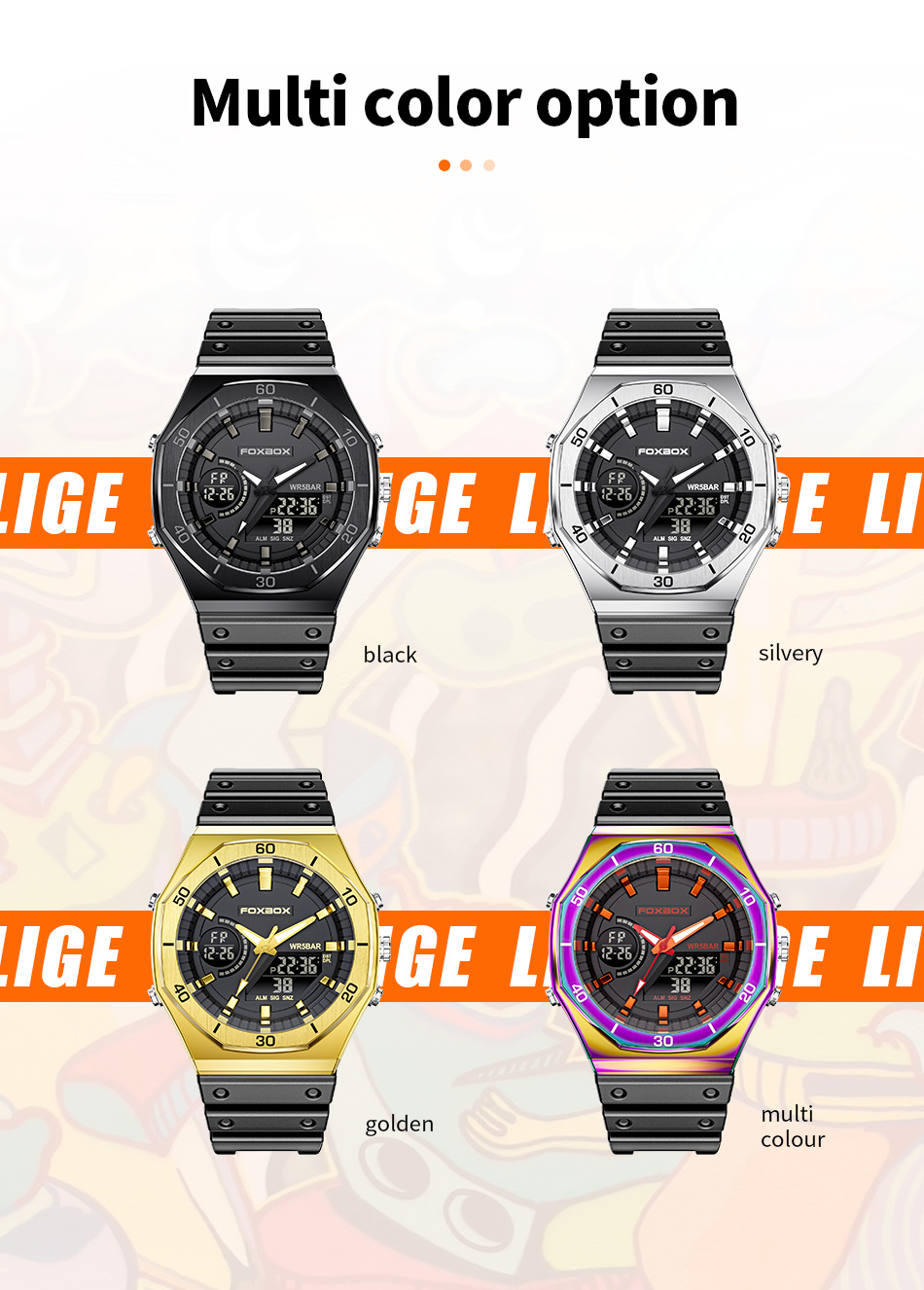 Men's 48 mm Dual Display Silicone Watch – detail 10
