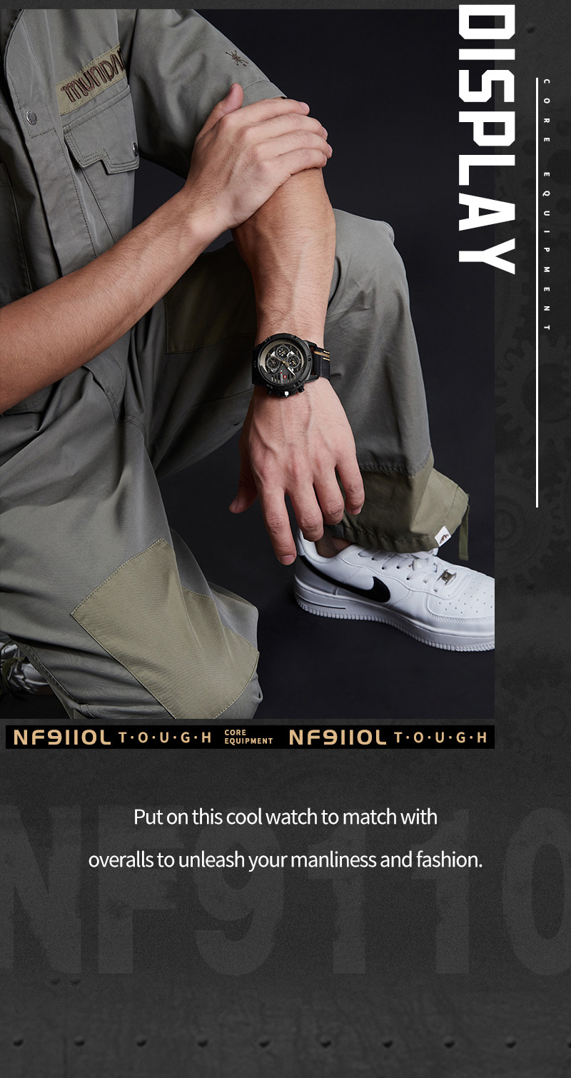 Men's Military Leather Watch – Date, Week, 24 Hour – detail 7