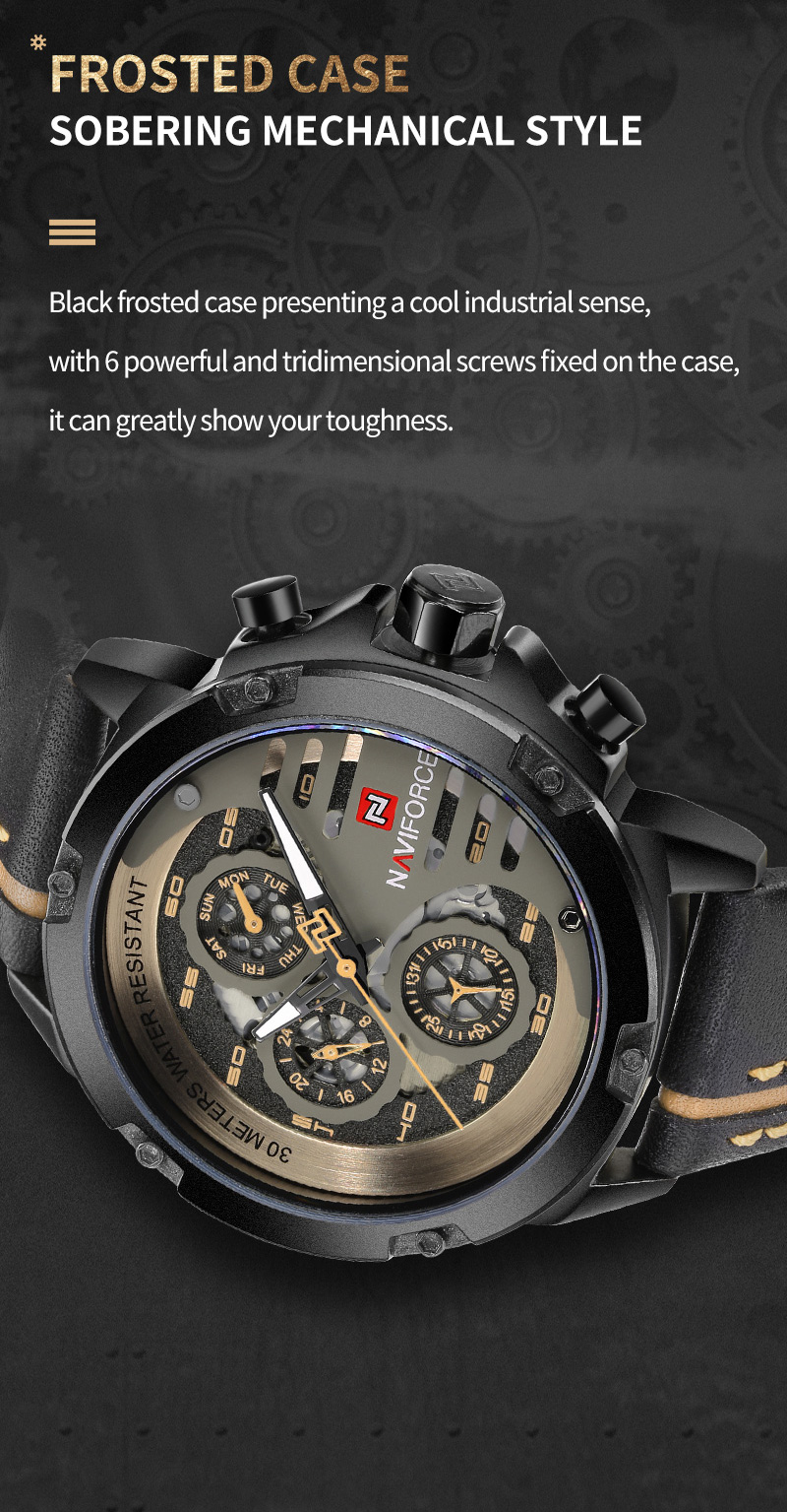 Men's Military Leather Watch – Date, Week, 24 Hour – detail 9