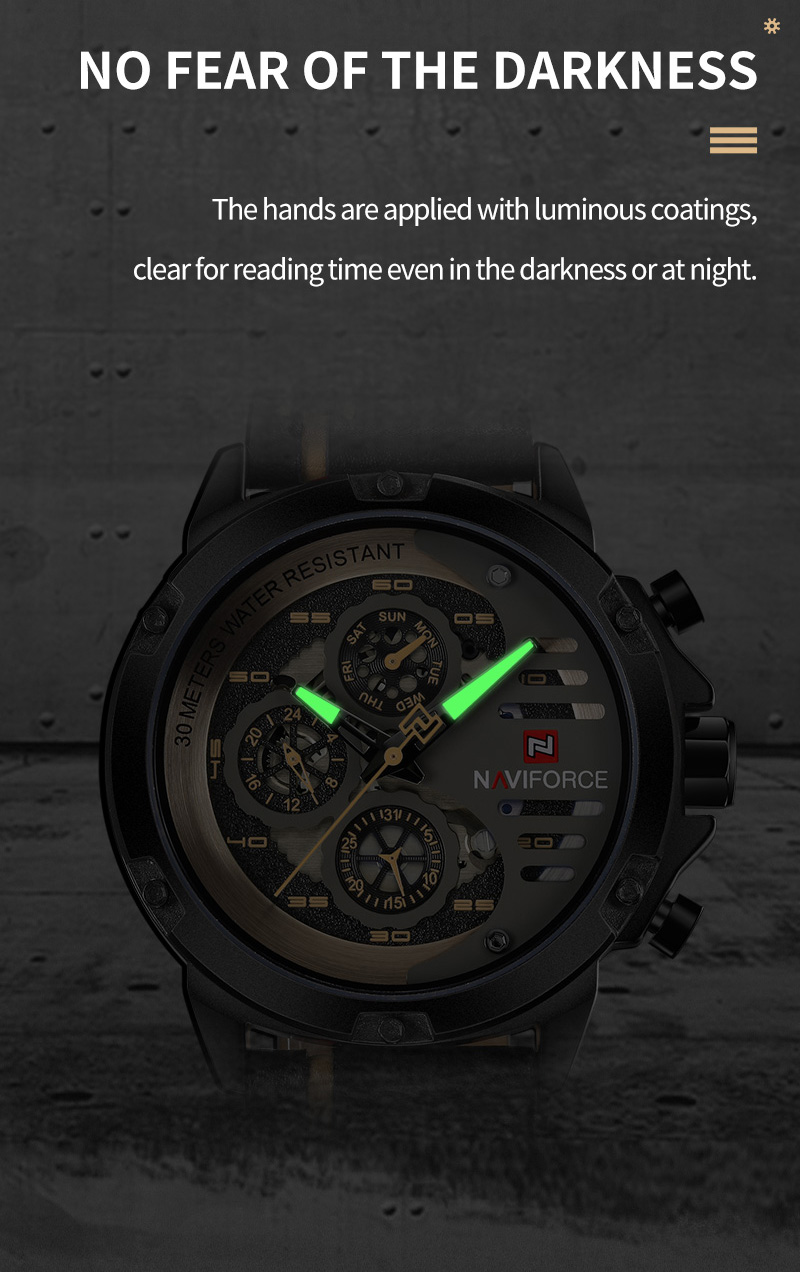 Men's Military Leather Watch – Date, Week, 24 Hour – detail 12