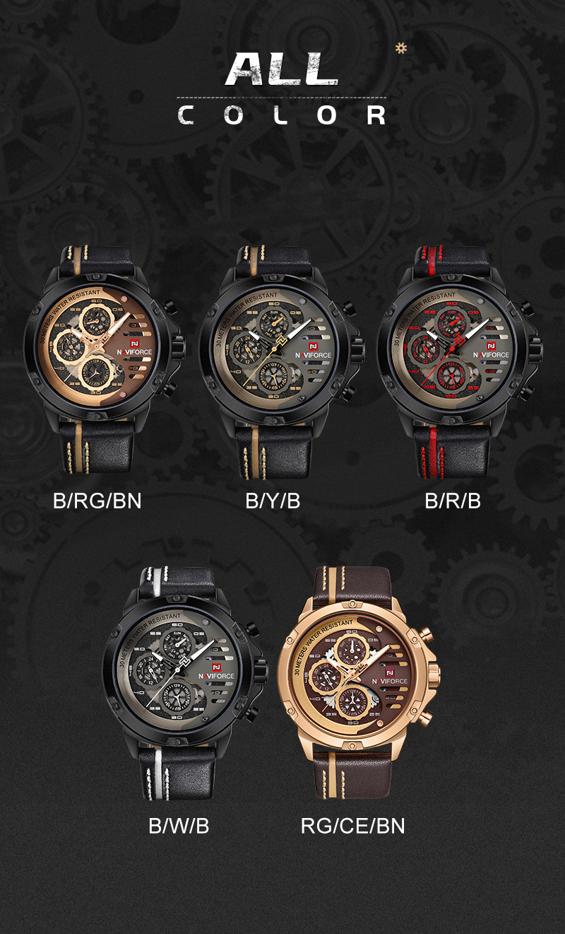 Men's Military Leather Watch – Date, Week, 24 Hour – detail 15