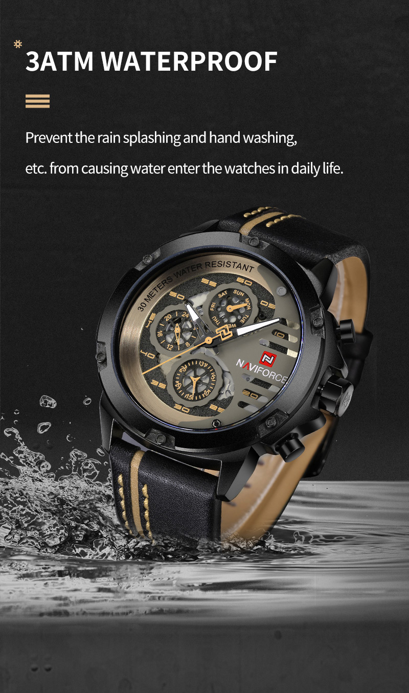 Men's Military Leather Watch – Date, Week, 24 Hour – detail 11