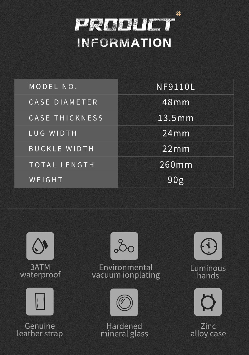 Men's Military Leather Watch – Date, Week, 24 Hour – detail 2