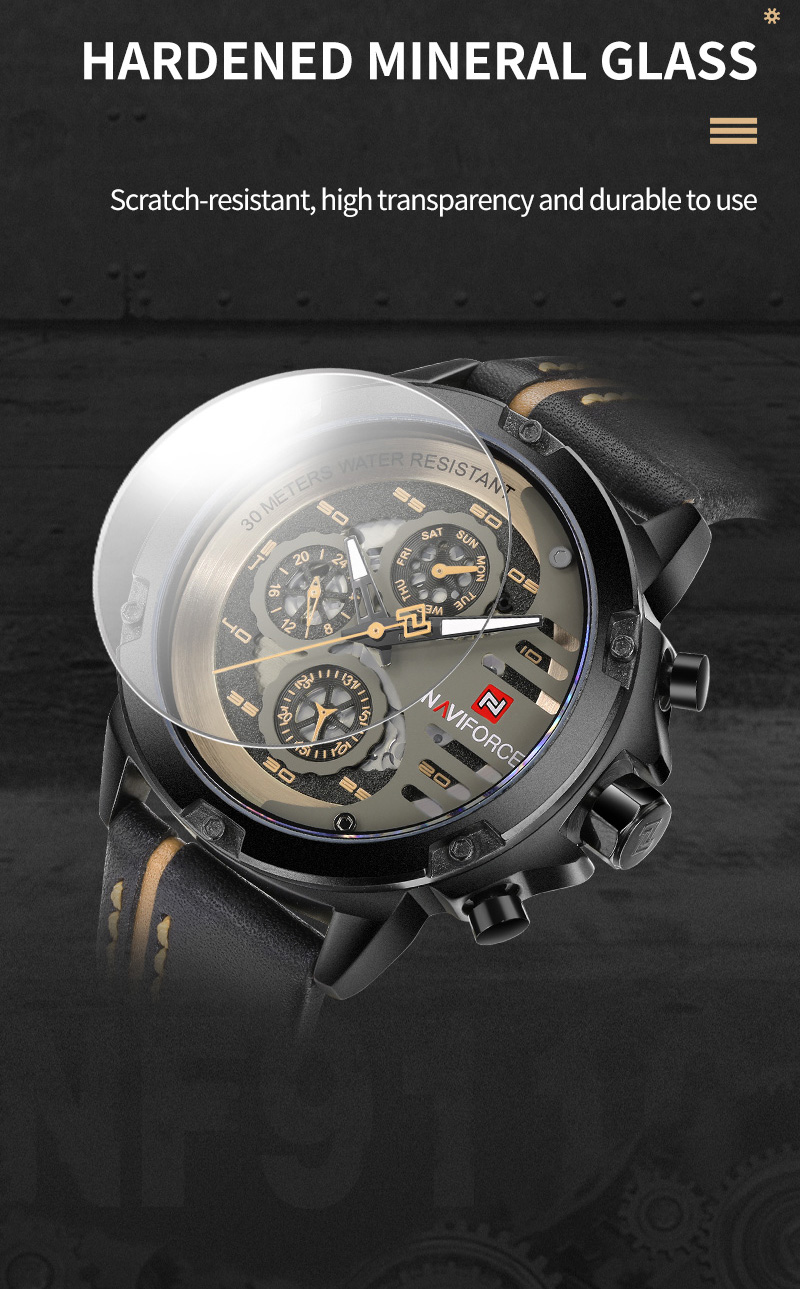 Men's Military Leather Watch – Date, Week, 24 Hour – detail 14