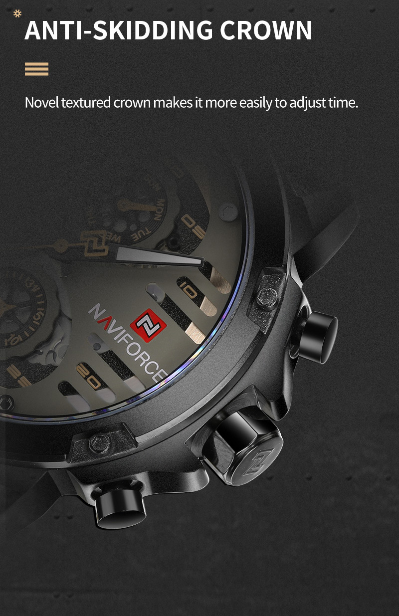 Men's Military Leather Watch – Date, Week, 24 Hour – detail 13