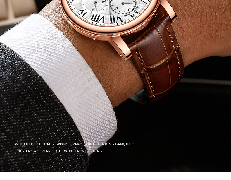 Men's Genuine Leather Chronograph with 24-Hour Display – detail 39