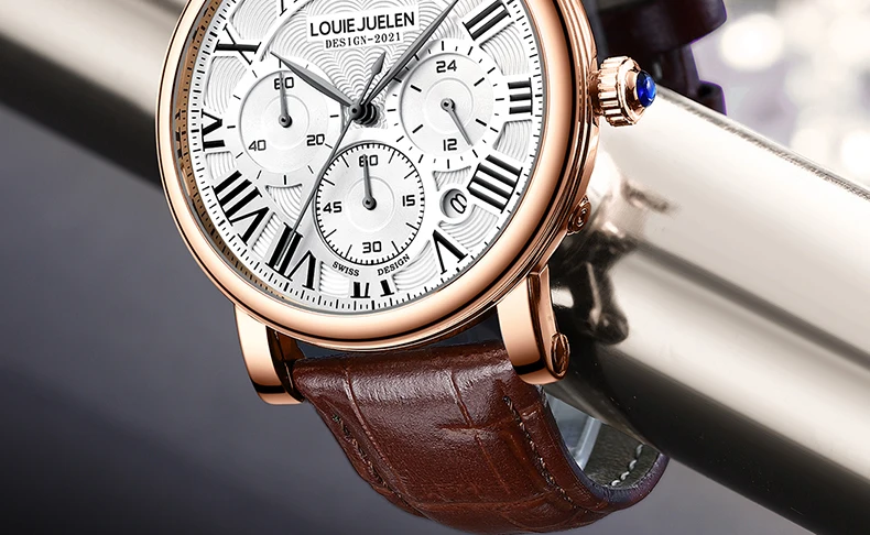 Men's Genuine Leather Chronograph with 24-Hour Display – detail 36