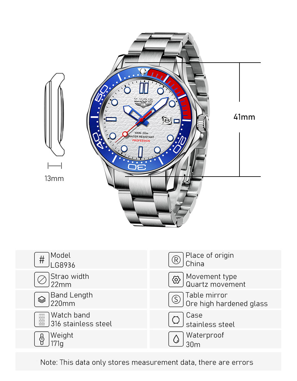 LIGE Men's Silicone Business Watch with Date – Luminous – detail 24
