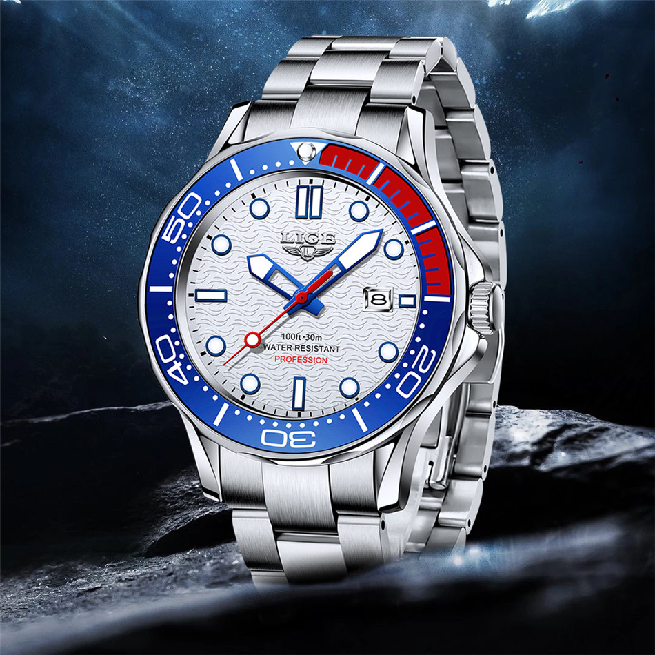 LIGE Men's Silicone Business Watch with Date – Luminous – detail 16