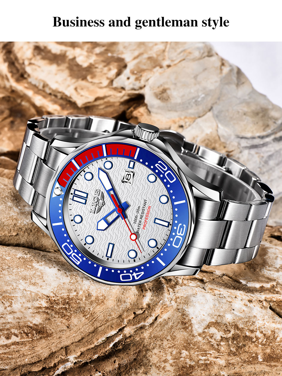 LIGE Men's Silicone Business Watch with Date – Luminous – detail 18