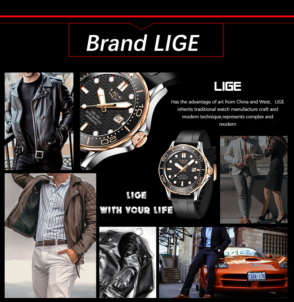 LIGE Men's Silicone Business Watch with Date – Luminous – detail 15