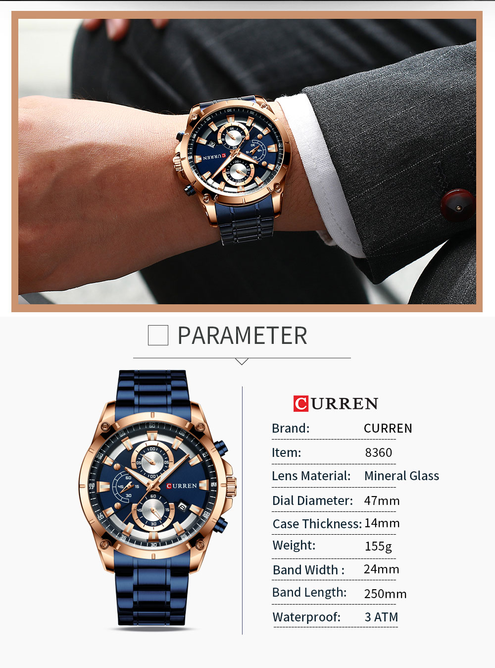 CURREN Men's Gold Chronograph – 47 mm – detail 2