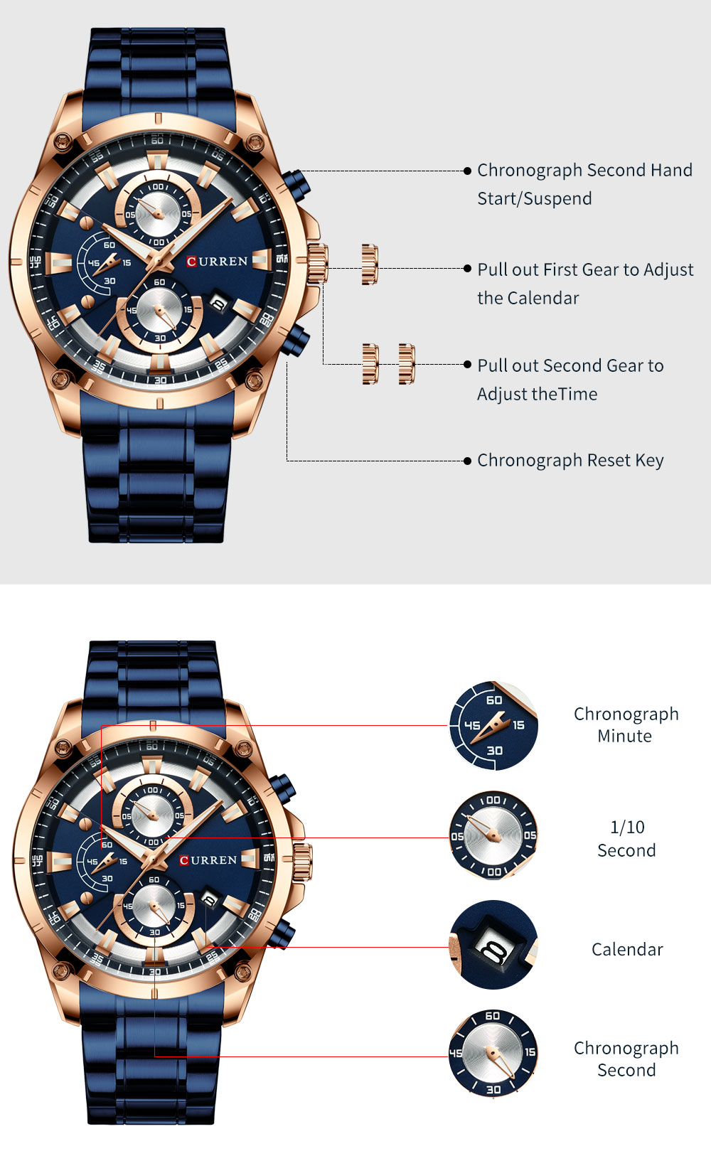 CURREN Men's Gold Chronograph – 47 mm – detail 6